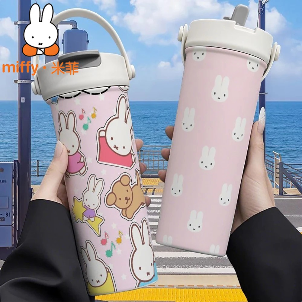 Good Coffee Tea - Miffy Rabbit Handheld-Thermoskanne mit zwei Trinkhalmen,