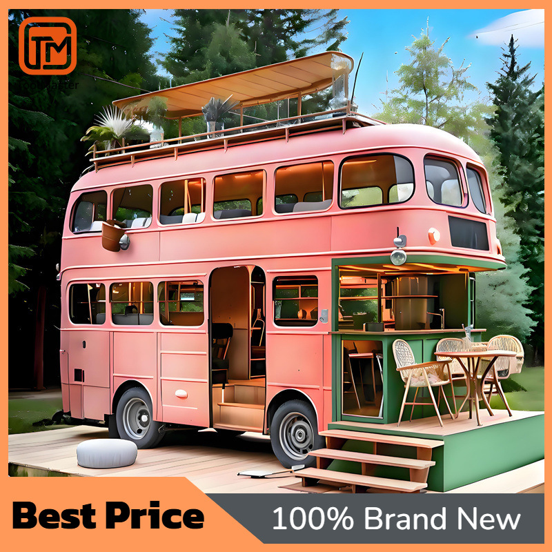 Coffee Tea & Hot Chocolate - 【Neues Design】Rosa Schmiedeeisen-Doppeldeckerbus-Wagen, mobiler Milchtee- und