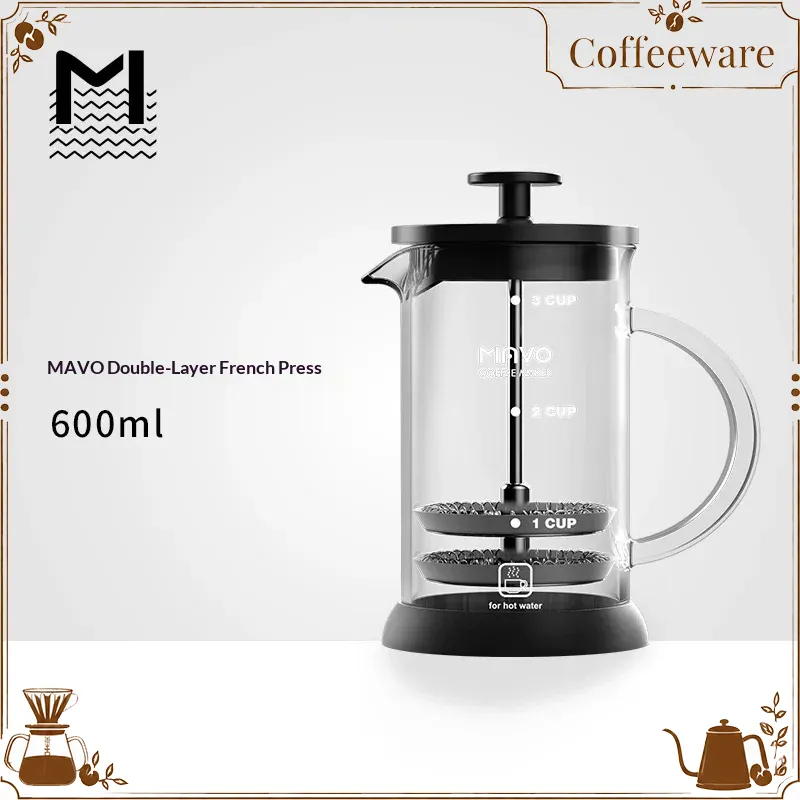 French Press Coffee & Tea - MAVO French-Press-Kaffeemaschine mit Doppelmaschenfilter, 2 Tassen,