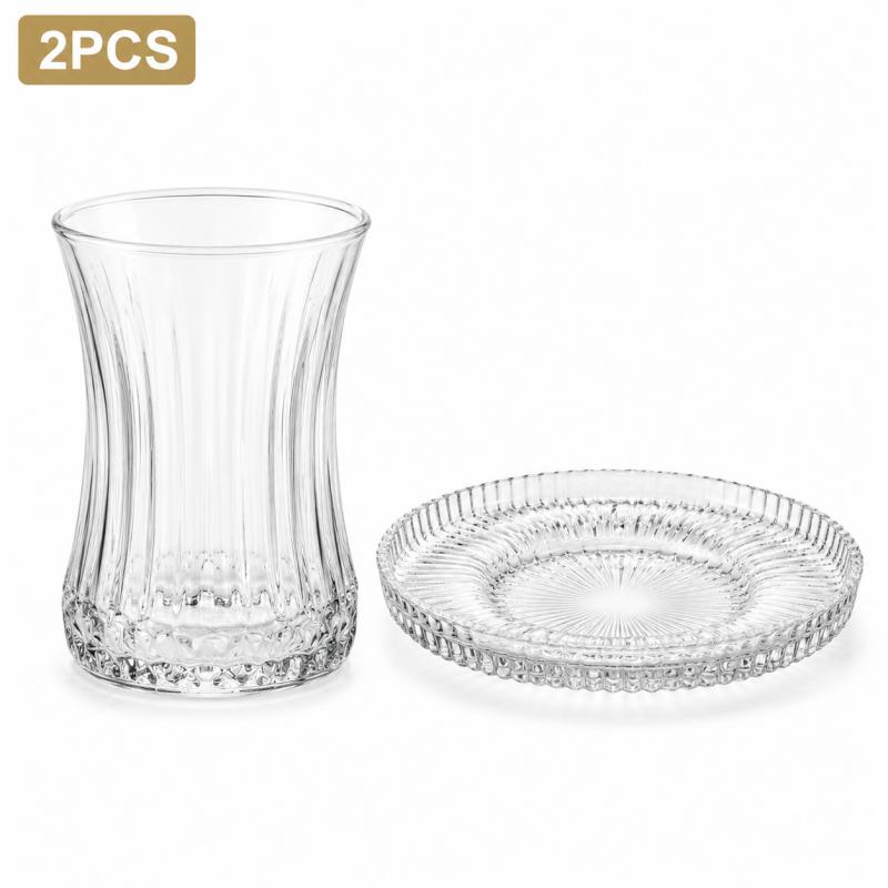 Coffee Tea Uses - 2-teiliges Vintage-Set aus vertikal gestreiften Glasbechern
