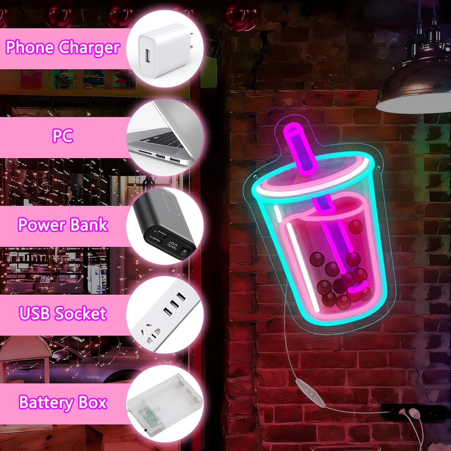 Bubble Tea Neon-Schild, USB-be – Coffee Tea Neon Sign Bewertung und Preis